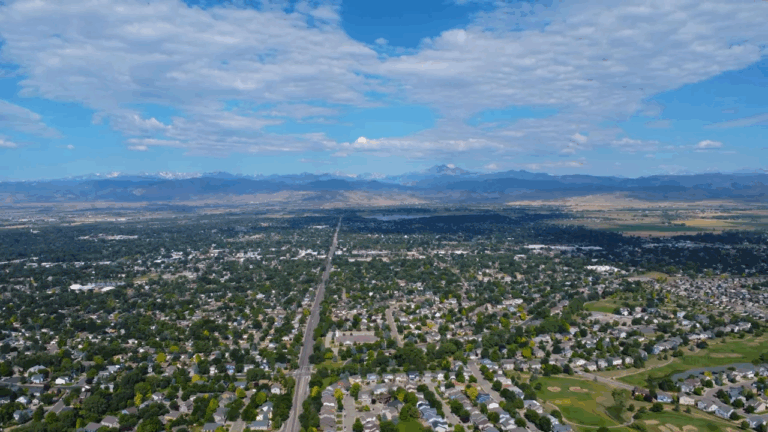 Aerial view showing the proximity between Boulder and Longmont
